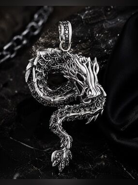 THOMAS SABO Blackened Sterling Silver Dragon Pendant Gothic Luxury Rare